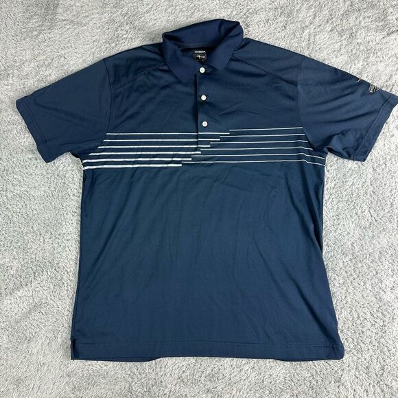 Page & Tuttle Men’s Golf Polo Size Large Navy Polyester Buttons Collar Stripes - Picture 1 of 14